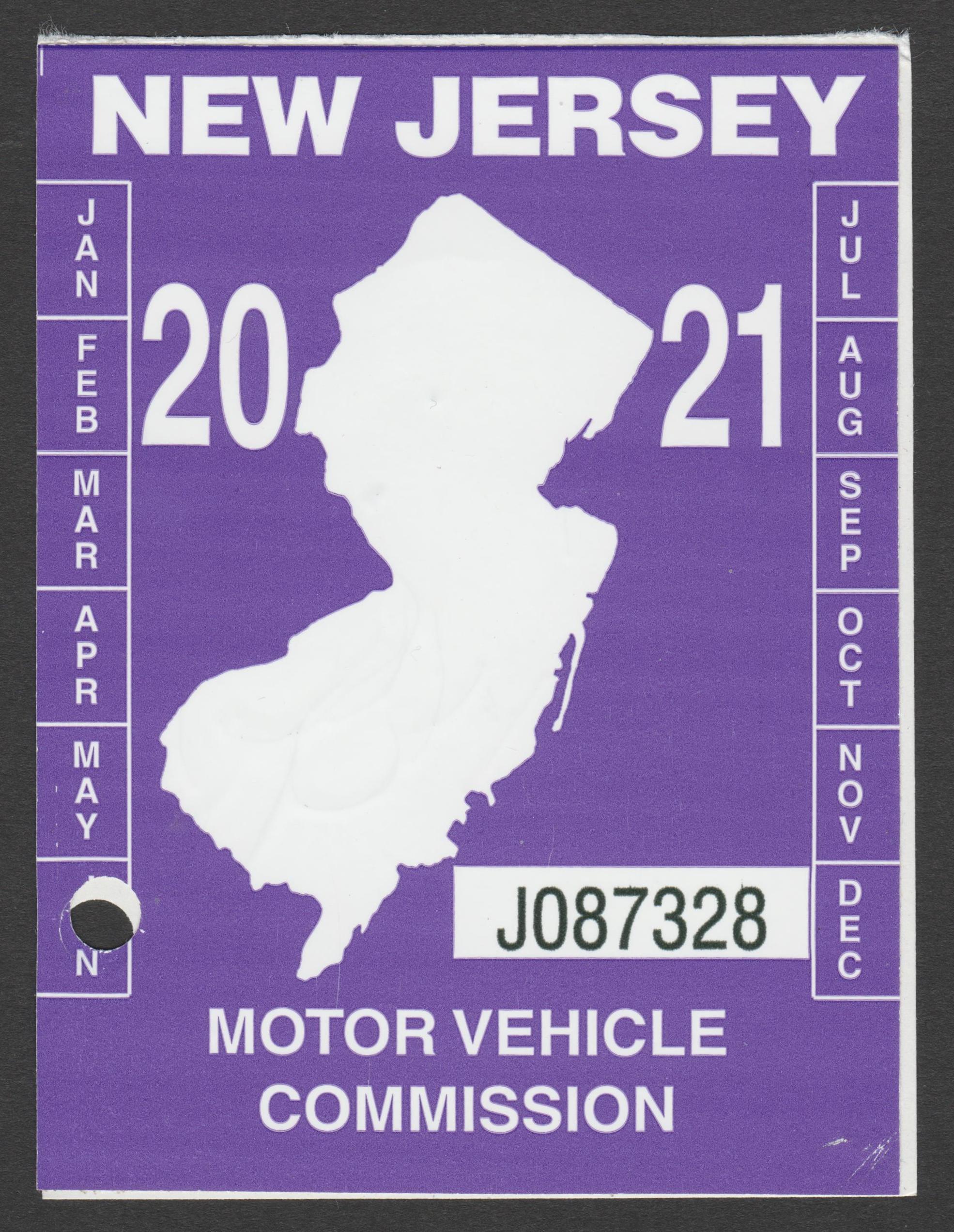 NJ boat registration U VF Unlisted 2021 registration sticker peeled from boat and put back on original backing, small crease LR corner. P