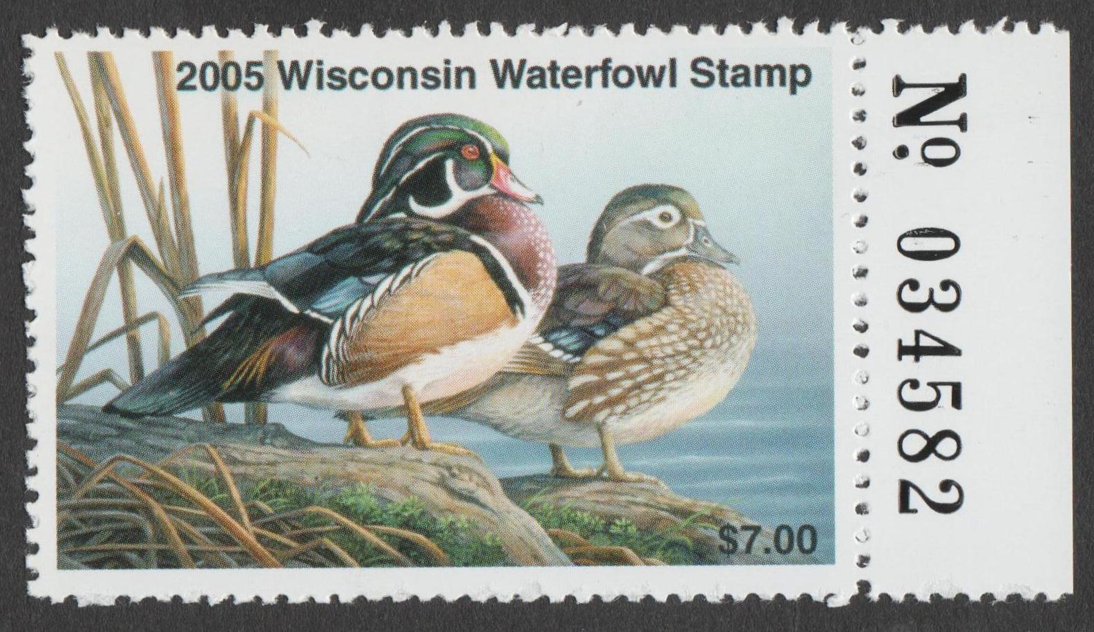 WI waterfowl #28 $7 MNH VF, 2005 w/ SN tab P