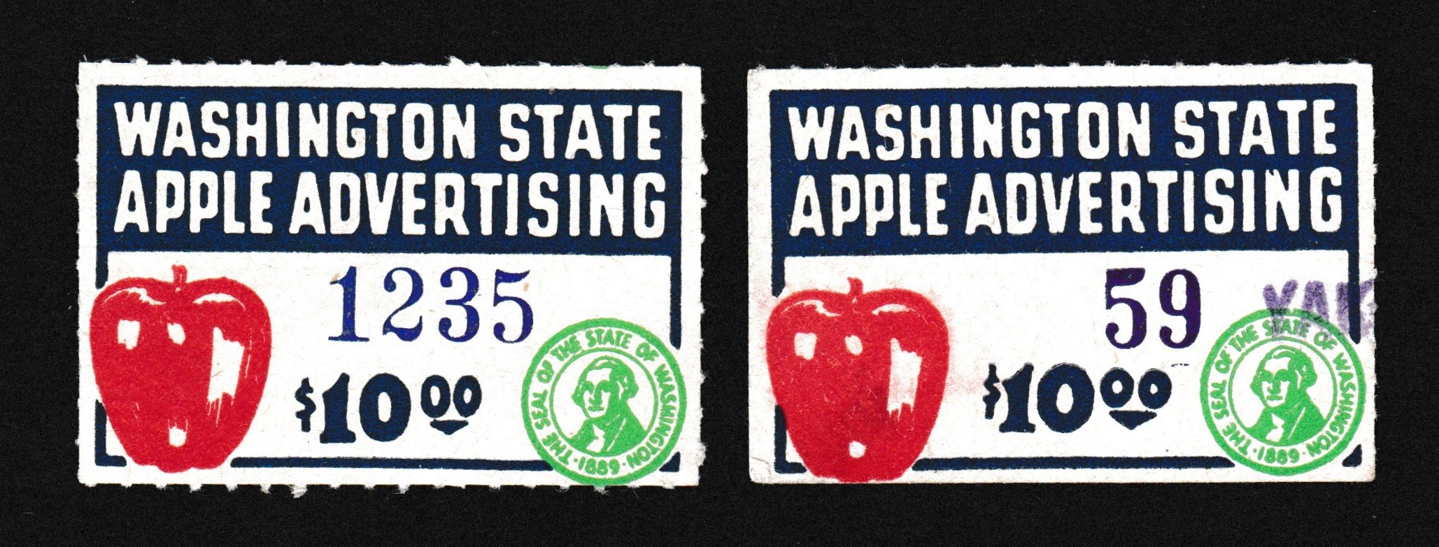 WA apple AP94 $10 2 copies w/ slightly different $ signs. One M no gum, other U both F-VF P