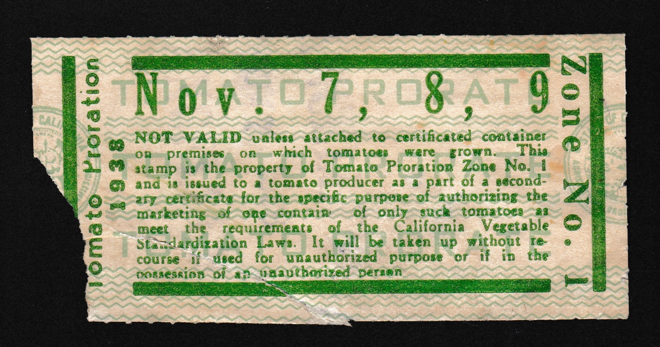 CA tomatoes TM128 U F-VF, repaired tear, missing corner P