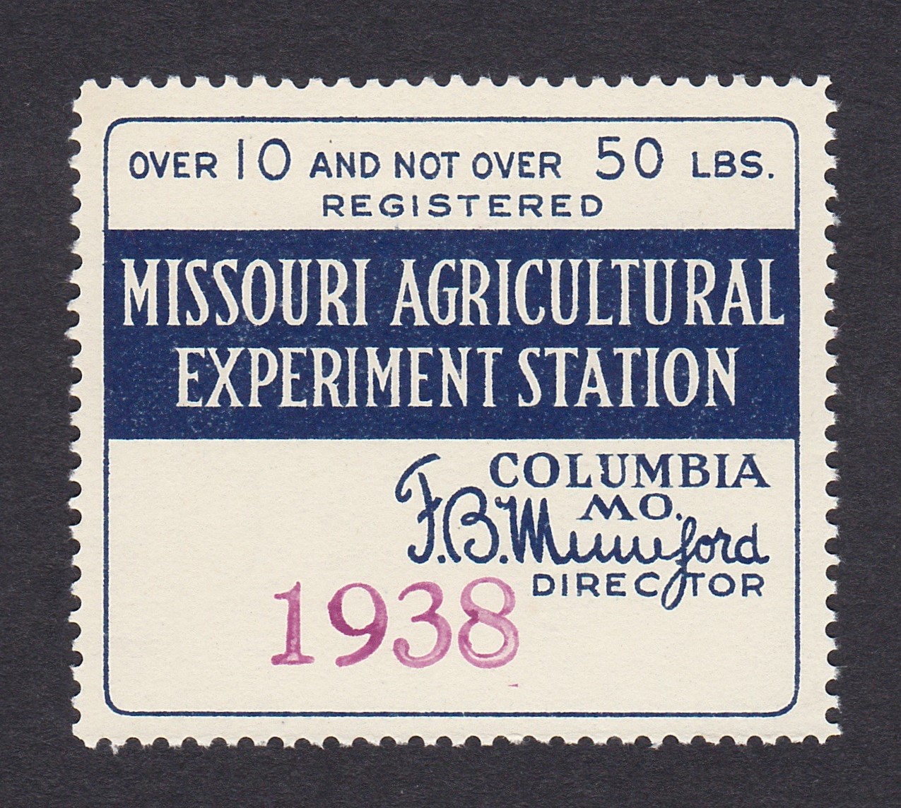 MO fertilizer FT5c 10-50 lbs. MLH VF, 1938 P