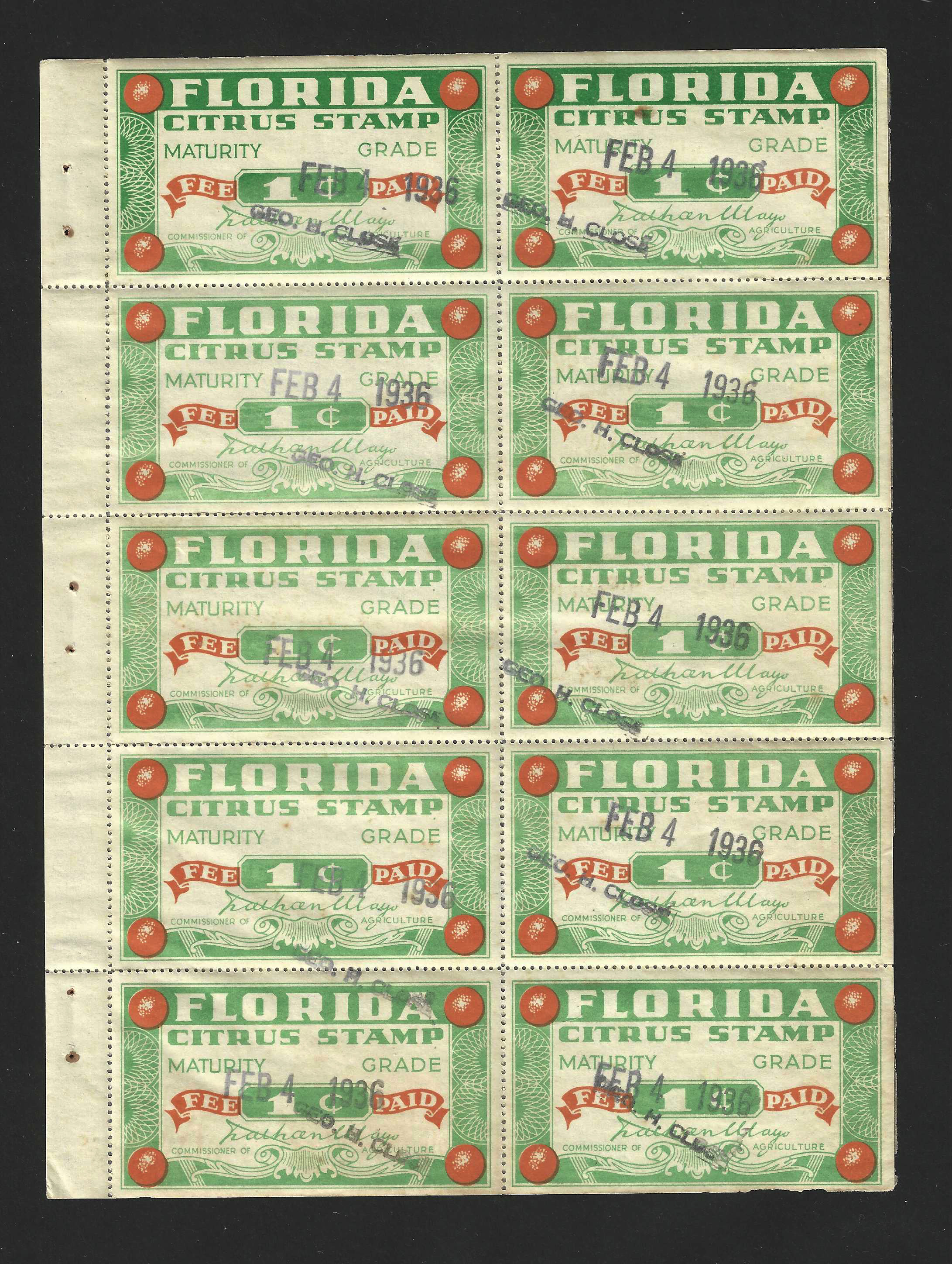 FL citrus fruit CF26 1¢ U VF, in pane/10