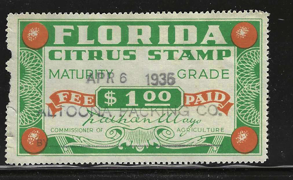 FL citrus fruit CF30 $1.00 U VF, w/ missing perfs at L