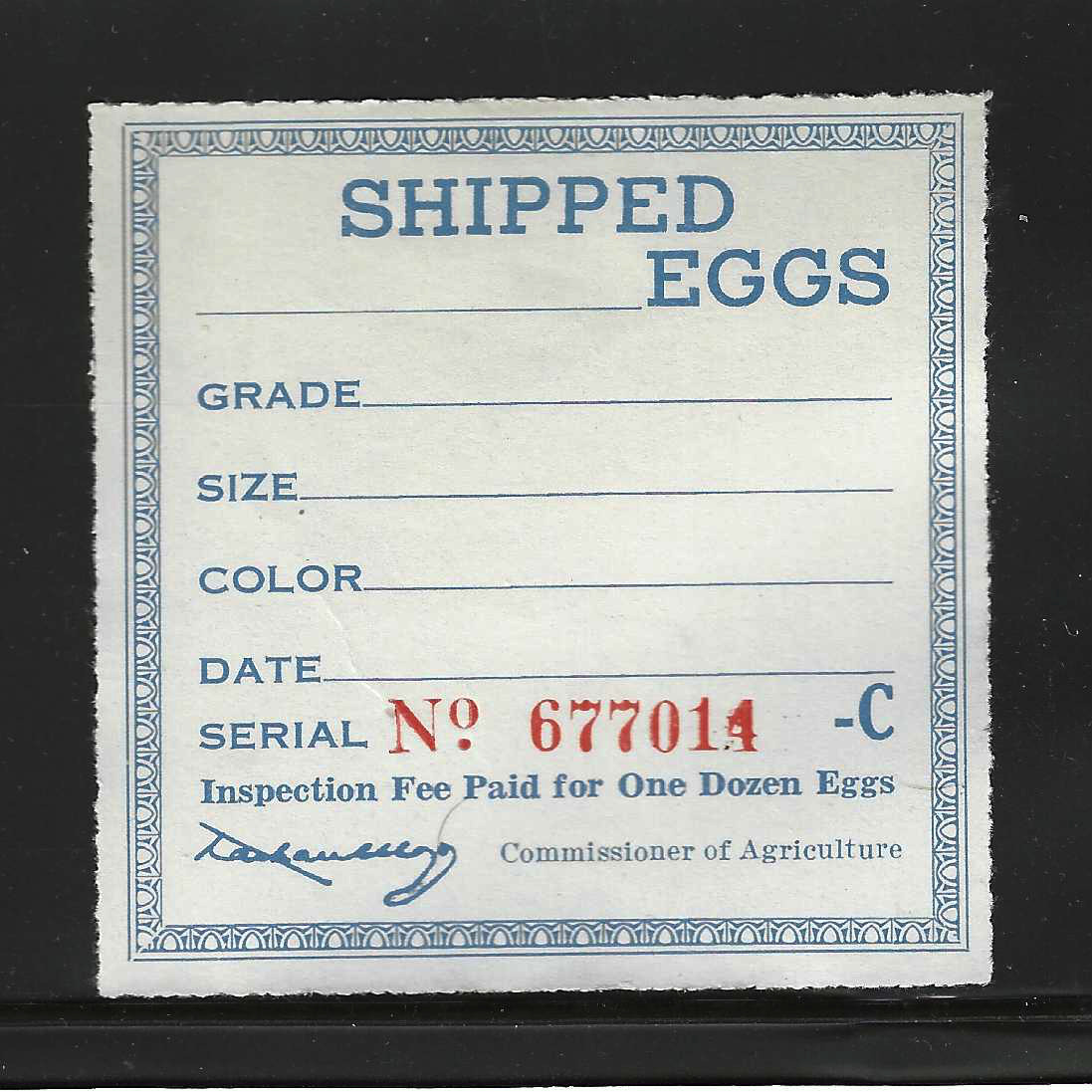 FL egg carton E7 MLH VF, w/ "C" suffix letter