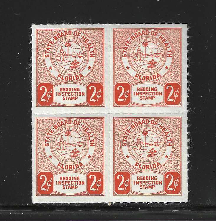 FL bedding BD4 2¢ MNH VF, block/4 