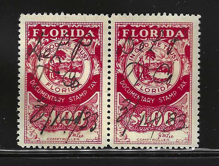 FL documentary D16 $1.00 U VF, horz. Pair