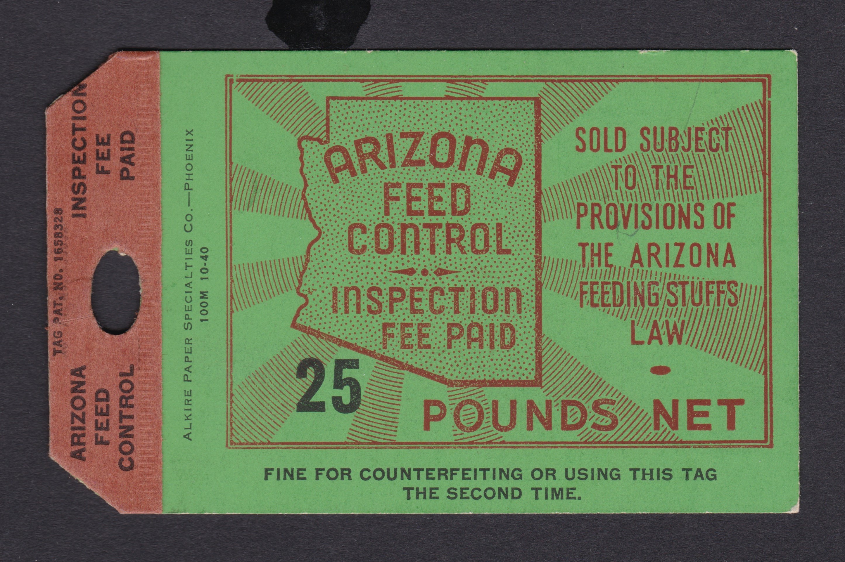 AZ feed tag FET10 25 lbs. MNH XF P