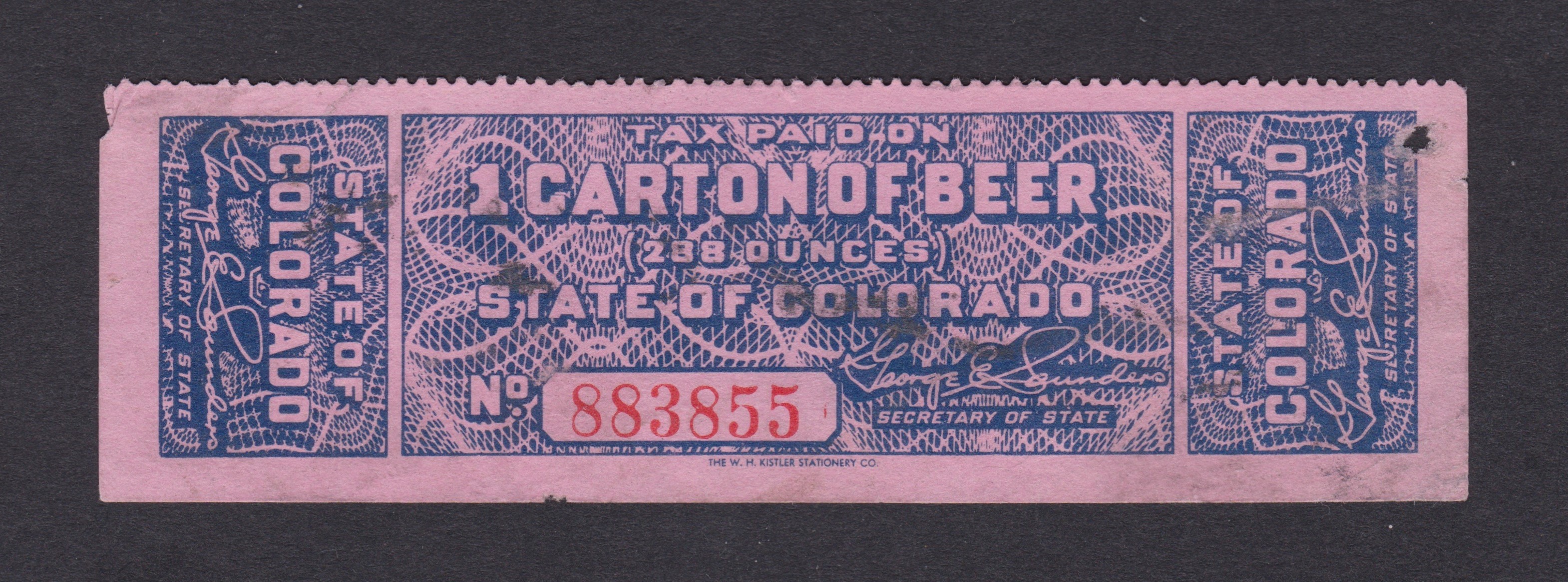 CO beer B12 288 oz. U F-VF, sm faults P