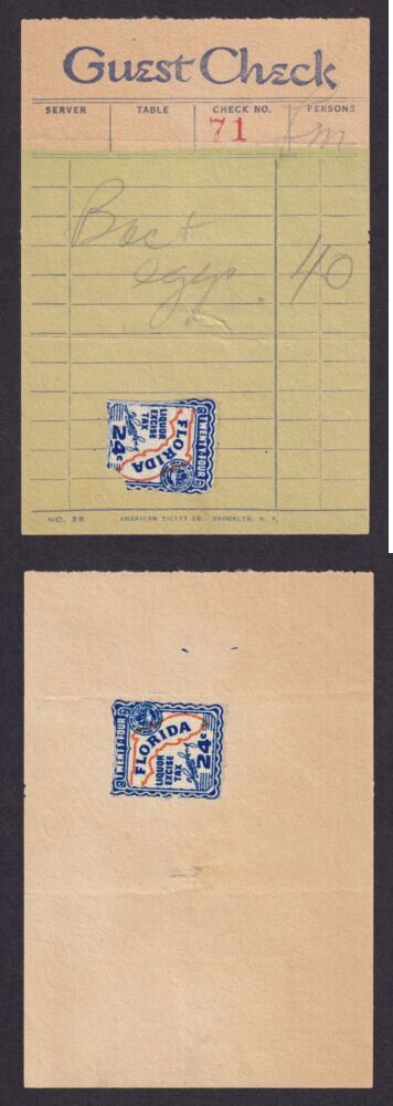 FL liquor L43 24c U F, 2 copies on receipt WP