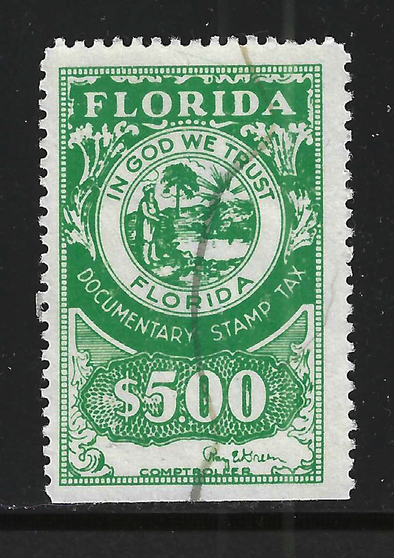 FL documentary D47 $5.00 green Green sign. U VF w/ SE at B