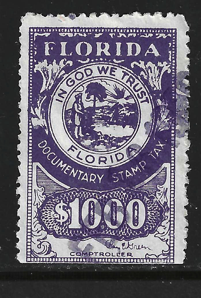 FL documentary D48 $10.00 dk violet Green sign. U VF w/ SE at B