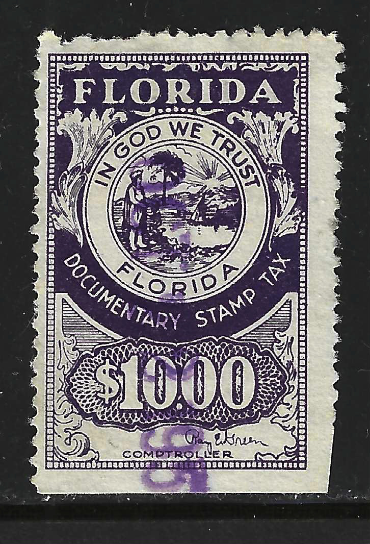 FL documentary D48 $10.00 dk violet Green sign. U VFFL w/ SE at B