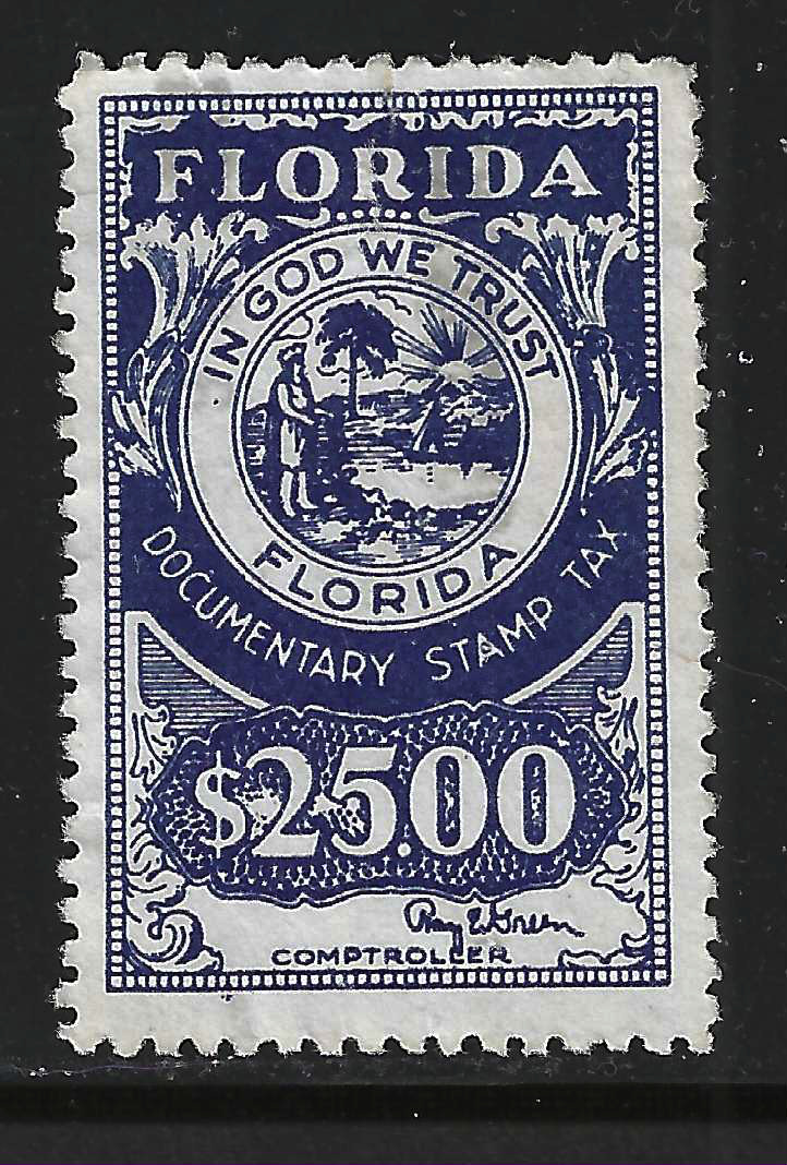 FL documentary D50 $25.00 dk blue Green sign. U VF