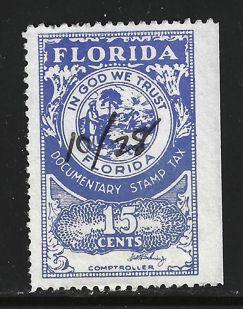 FL documentary D55 15¢ blue small Dickinson sign. U VF w/SE at R