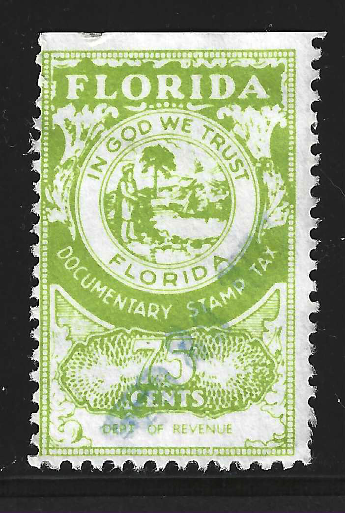 FL documentary D95 75¢ green-yellow Dept of Revenue perf 11 U VF w/SE at T