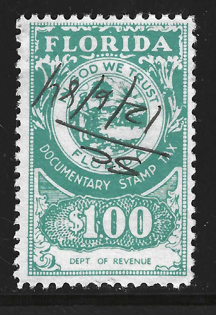 FL documentary D96 $1.00 blue-green Dept of Revenue perf 11 U VF