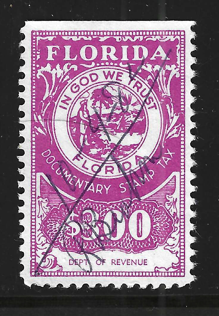 FL documentary D98 $3.00 magenta Dept of Revenue perf 11 U VF w/SE at T