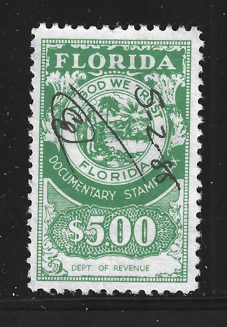 FL documentary  D99 $5.00 green Dept of Revenue perf 11 U VF