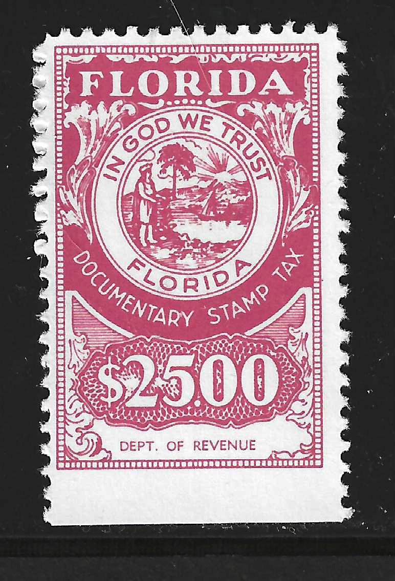 FL documentary D101 $25.00 dull red Dept of Revenue perf 11 U VF w/SE at B