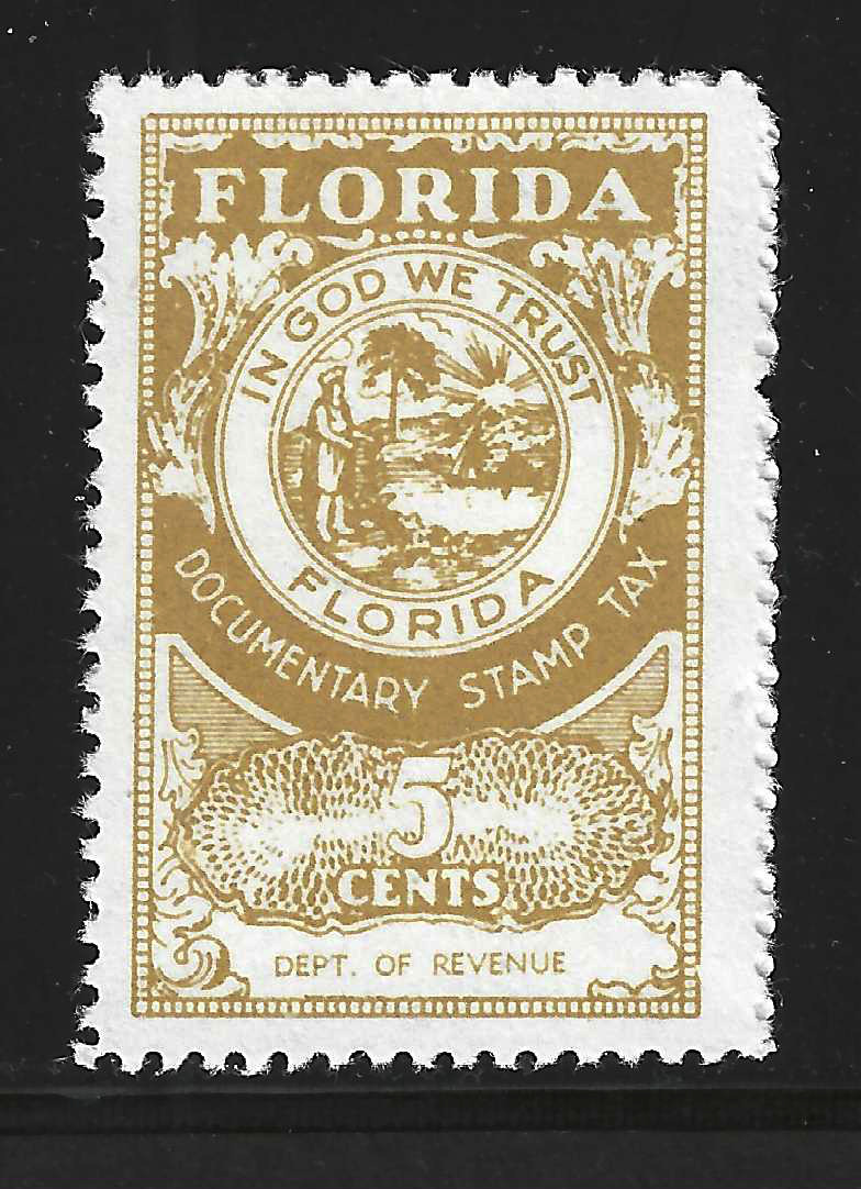 FL documentary D103 5¢ gold Dept of Revenue perf 12-1/2 M VF