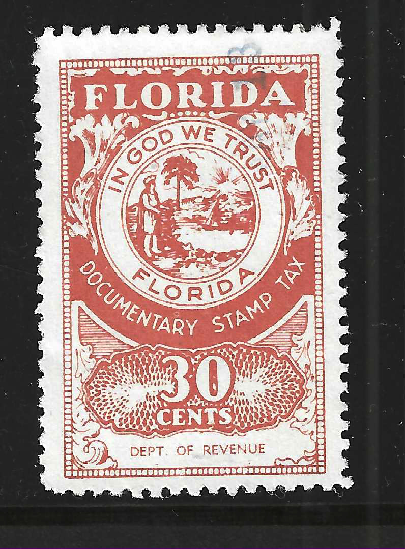 FL documentary D105 30¢ orange Dept of Revenue perf 12-1/2 U VF