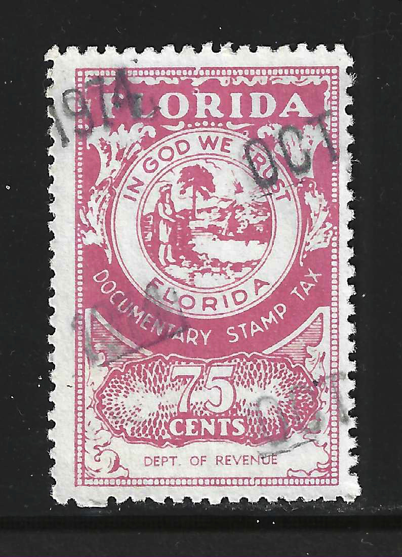 FL documentary D106 75¢ pink Dept of Revenue perf 12-1/2 U VF