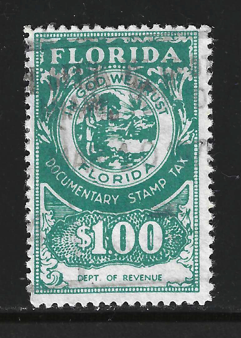 FL documentary D107 $1.00 green-blue Dept of Revenue perf 12-1/2 U VF