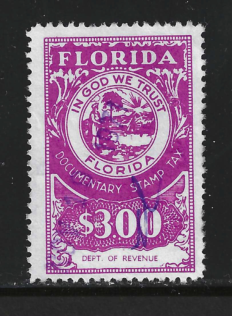 FL documentary D109 $3.00 magenta Dept of Revenue perf 12-1/2 U VF