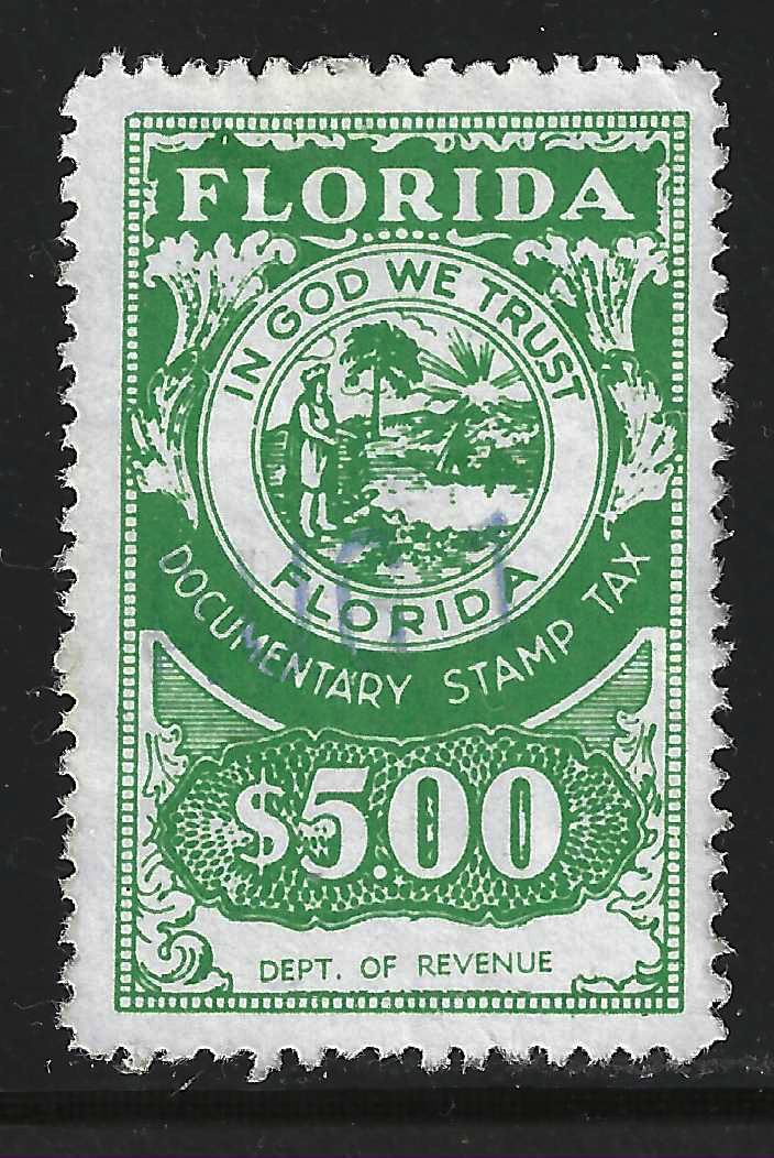 FL documentaryD110 $5.00 green Dept of Revenue perf 12-1/2 U VF