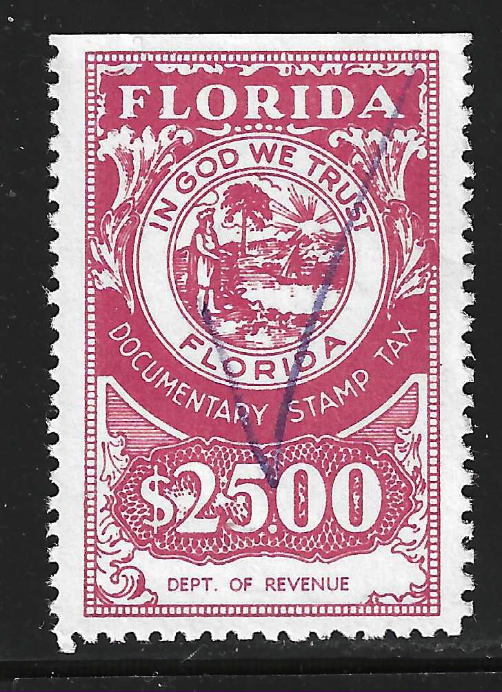 FL documentary D112 $25.00 dull red Dept of Revenue perf 12-1/2 U VF w/ SE at T