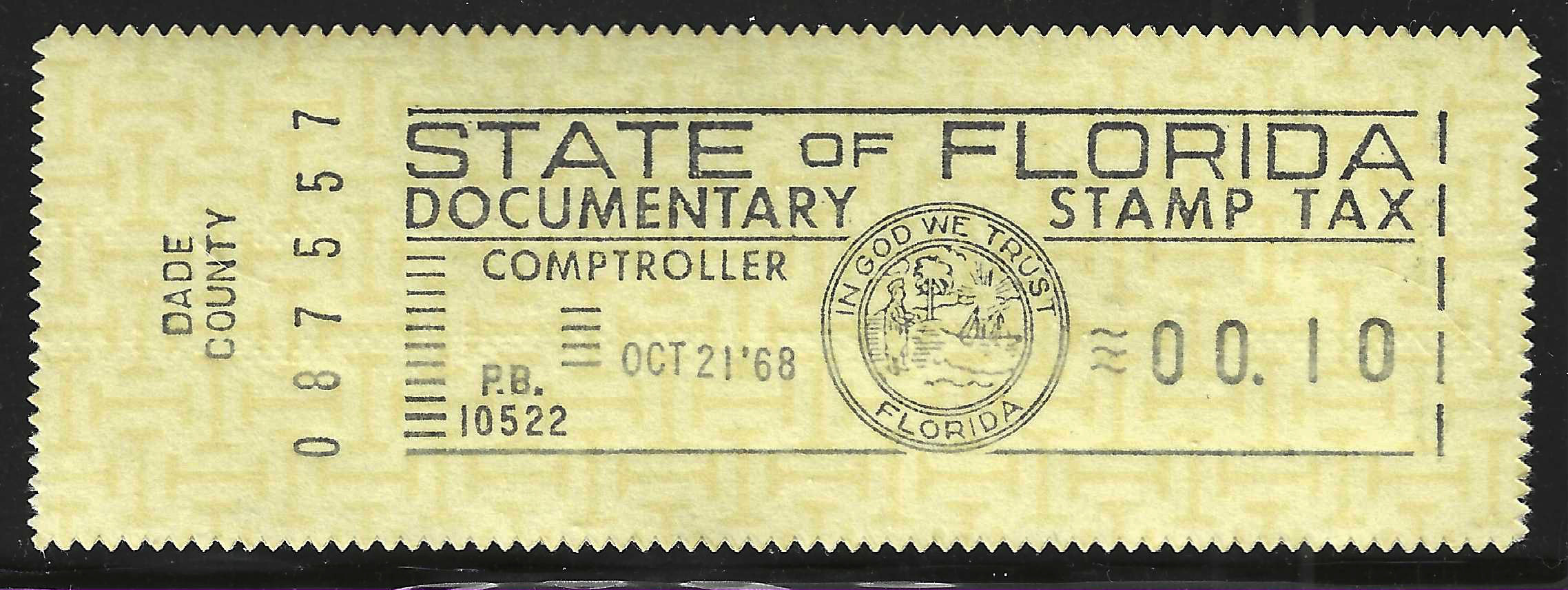 FL documentary meter DM5a W/Dade County slug 10¢ black MNH VF