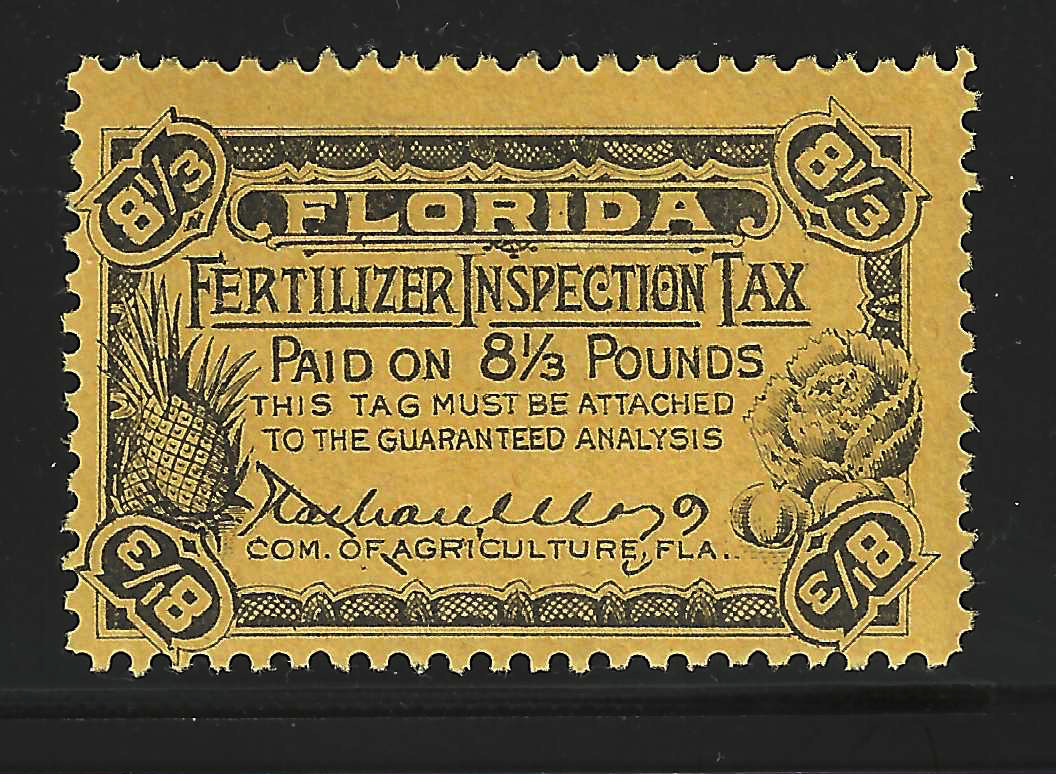 FL fertilizer FT19 8-1/3 lbs black on yellow orange MNH VF