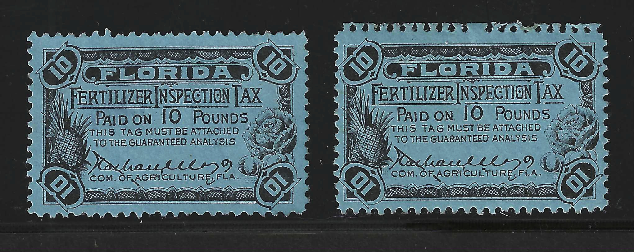 FL fertilizer FT20 10 lbs black on blue MNH & U VF 