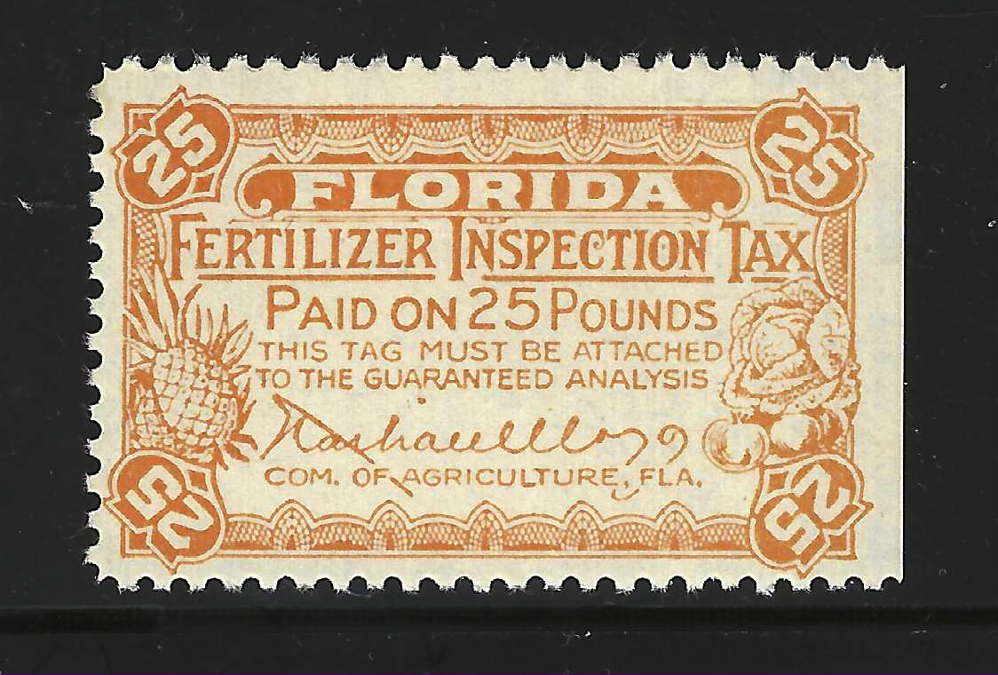 FL fertilizer FT29 25 lbs yellow orange MNH VF w/SE at R