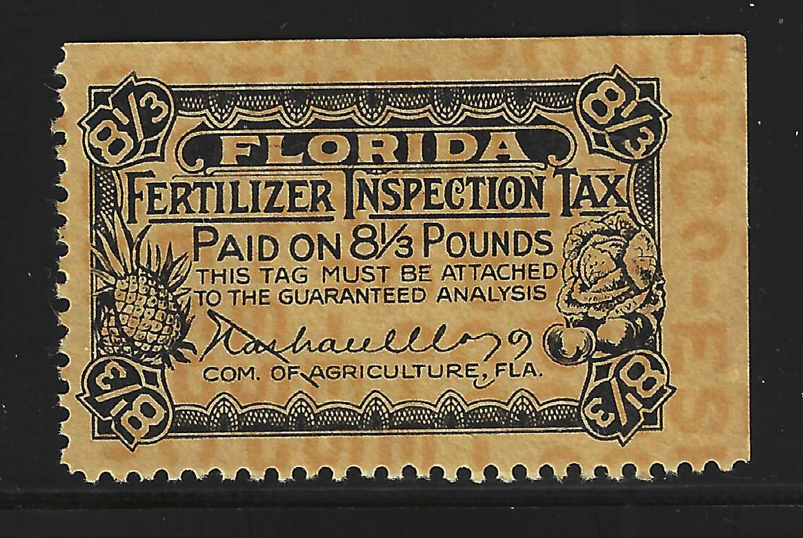 FL fertilizer FT32 8-1/3 lbs lt orange yellow MNH VF w/ SE at T & R