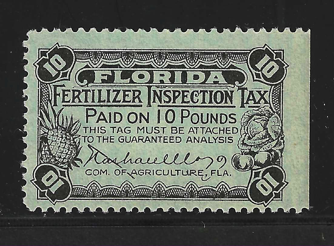 FL fertilizer FT33 10 lbs pale green MNH VF w/ SE at R