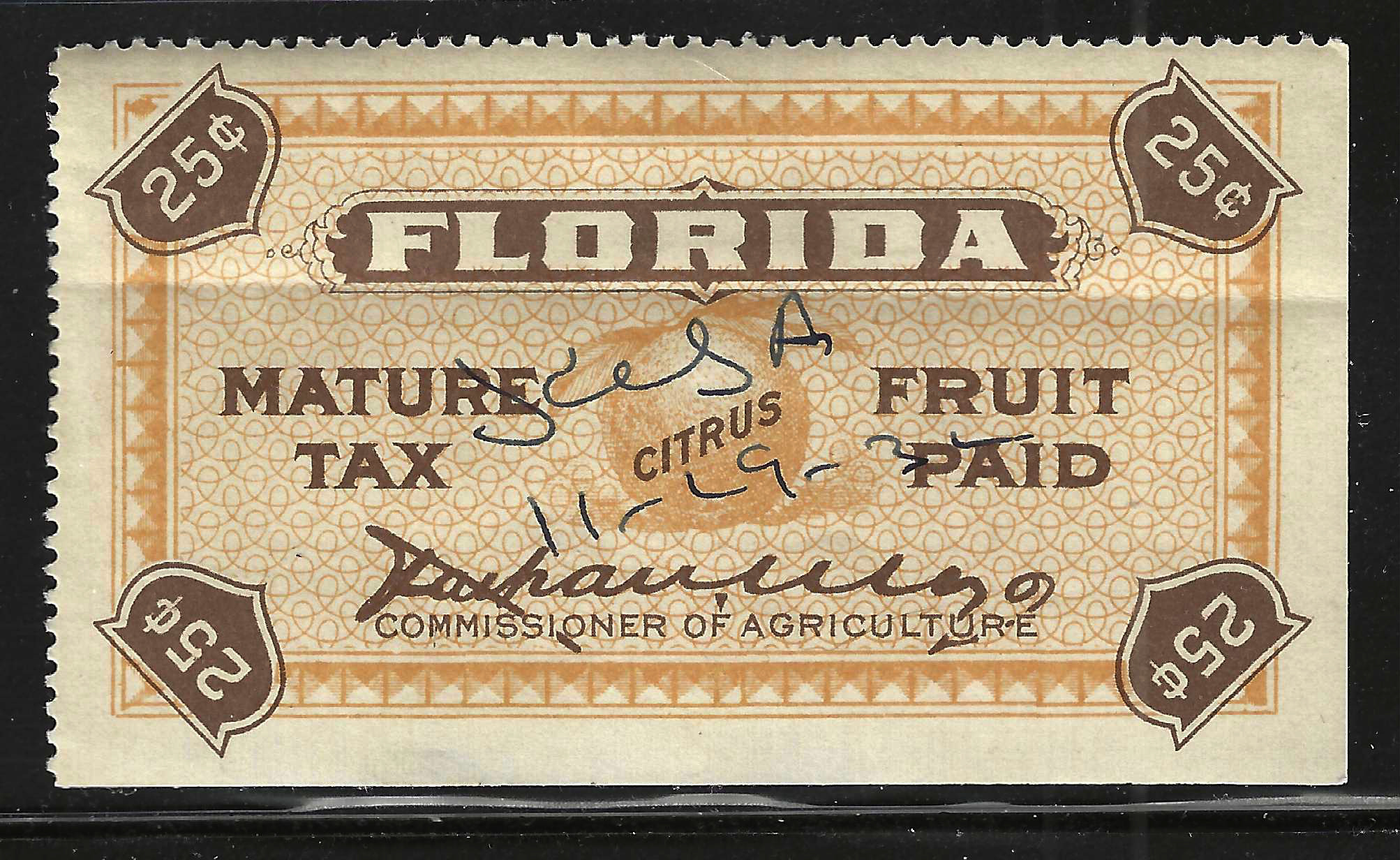 FL citrus fruit CF11 25¢ U VF w/horz crease