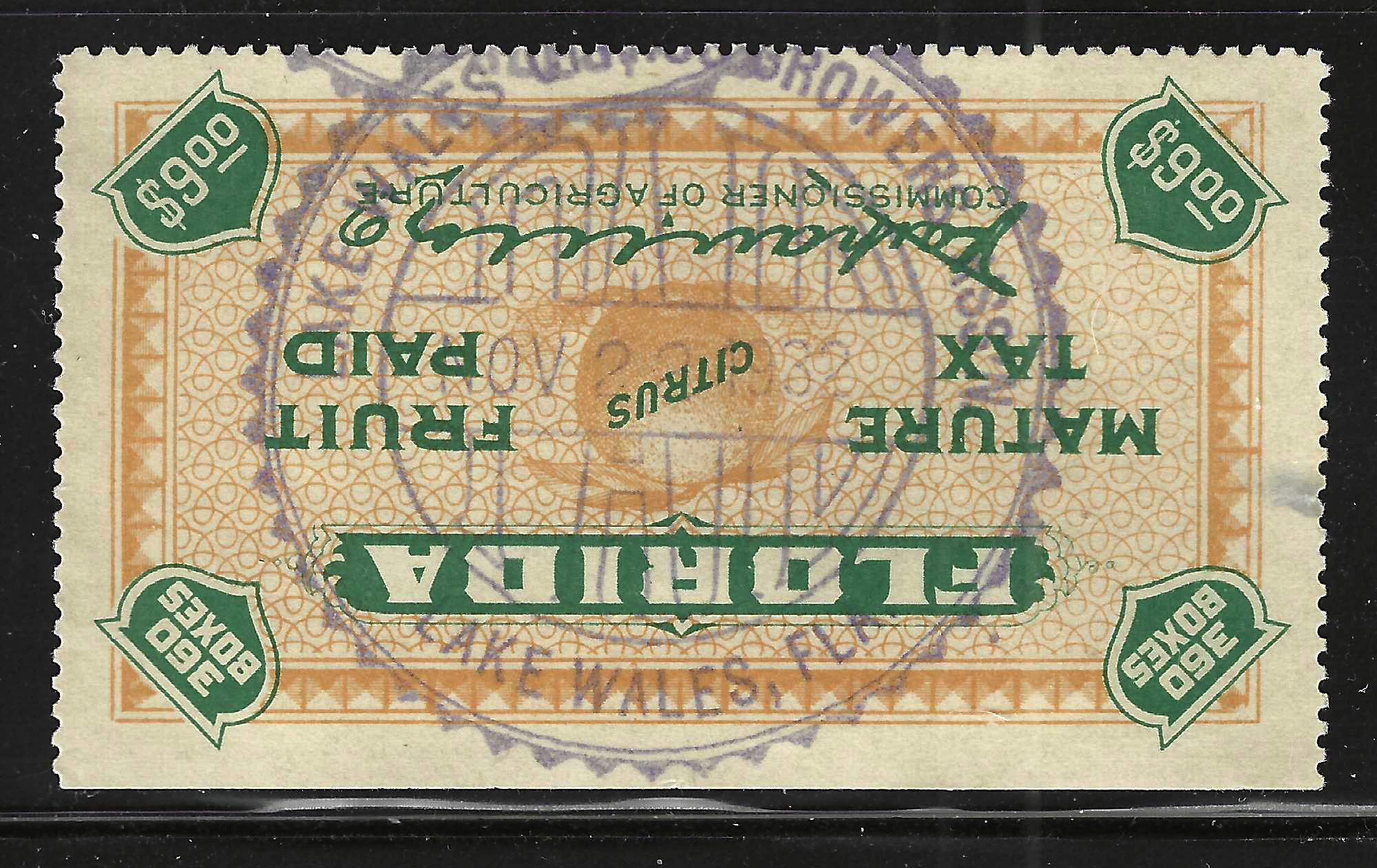 FL citrus fruit CF14 $9.00 U VF w/ great hdstamp cancel of Lake Wales Citrus Growers Assn.