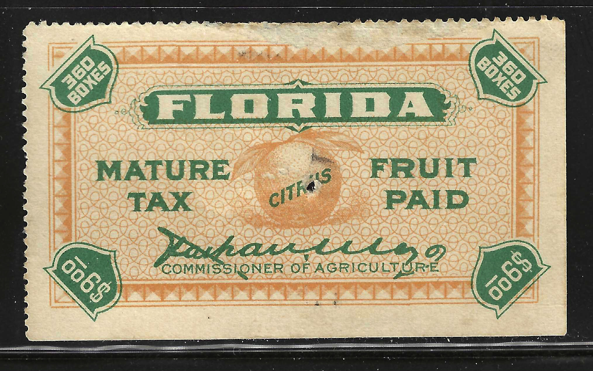 FL citrus fruit CF19 $9.00 U VF w/ pinhole in center