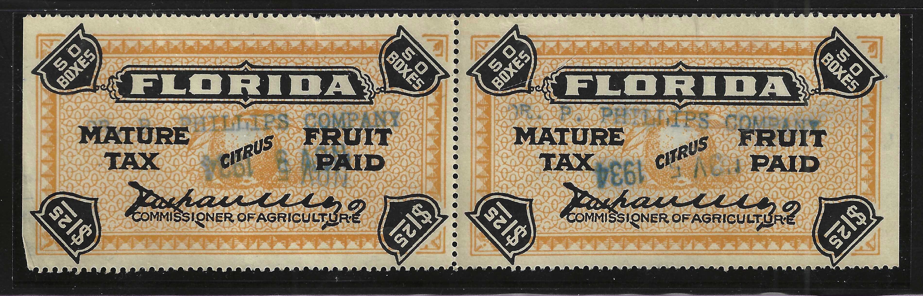 FL citrus fruit CF22 $1.25 horz pair U VF uncommon multiple