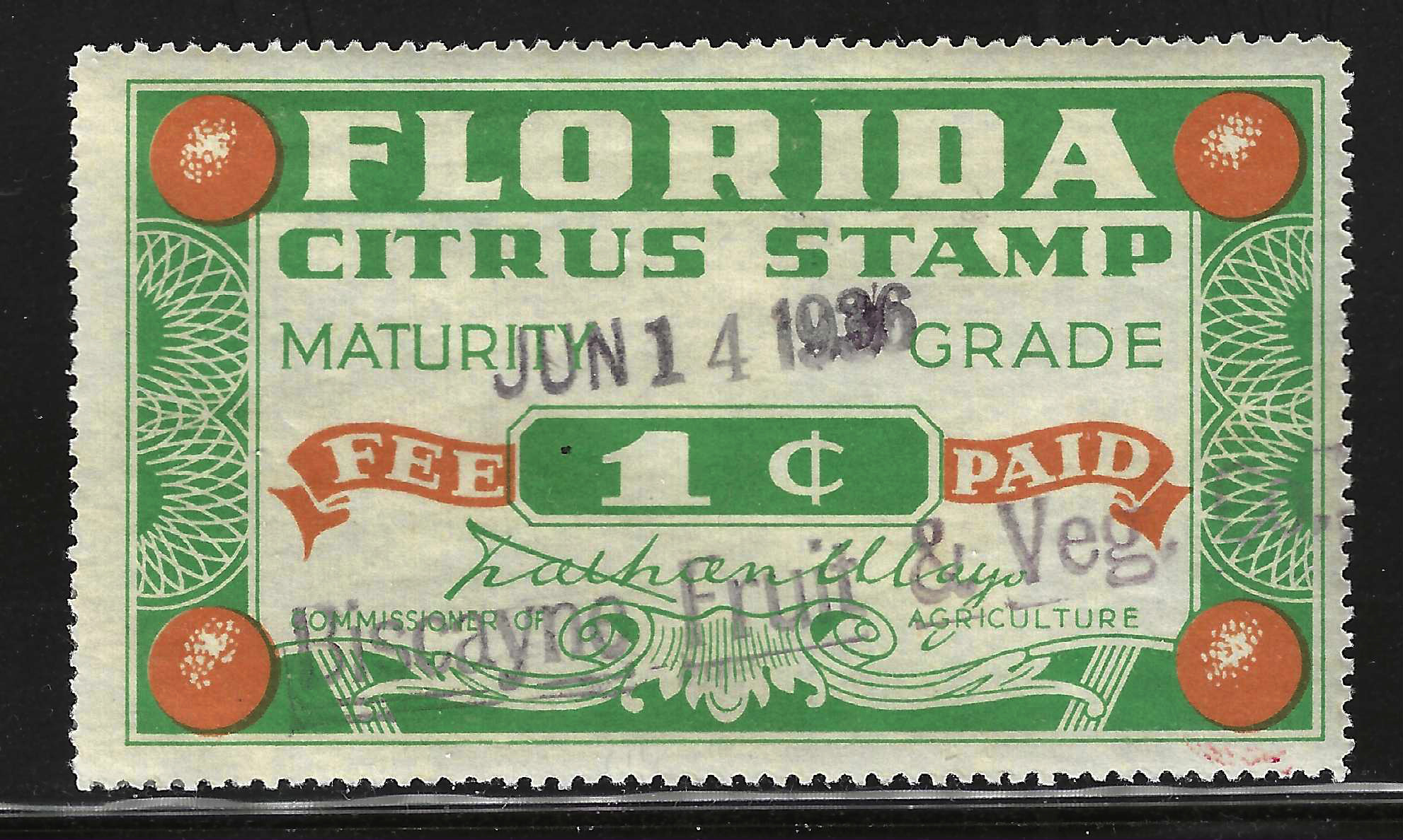 FL citrus fruit CF26 1¢ perf 4 sides U VF