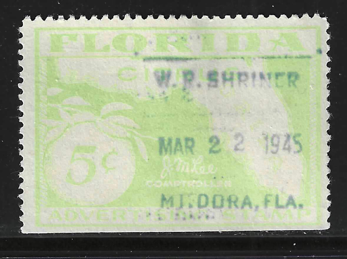 FL citrus fruit advertizing CFA3 5¢ U VF w/ SE at B