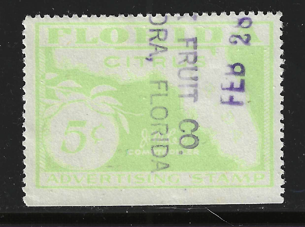 FL citrus fruit advertizing CFA3 5¢ U VF w/ SE at B