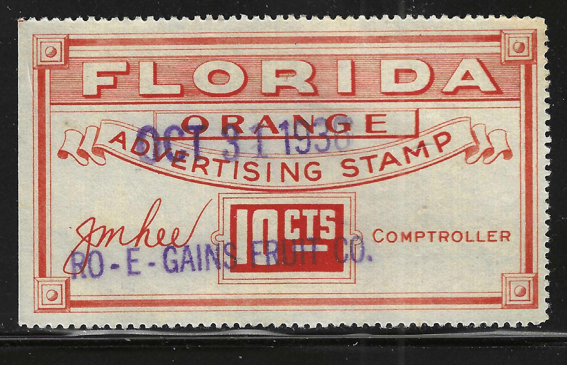 FL orange OR3 10¢ U VF