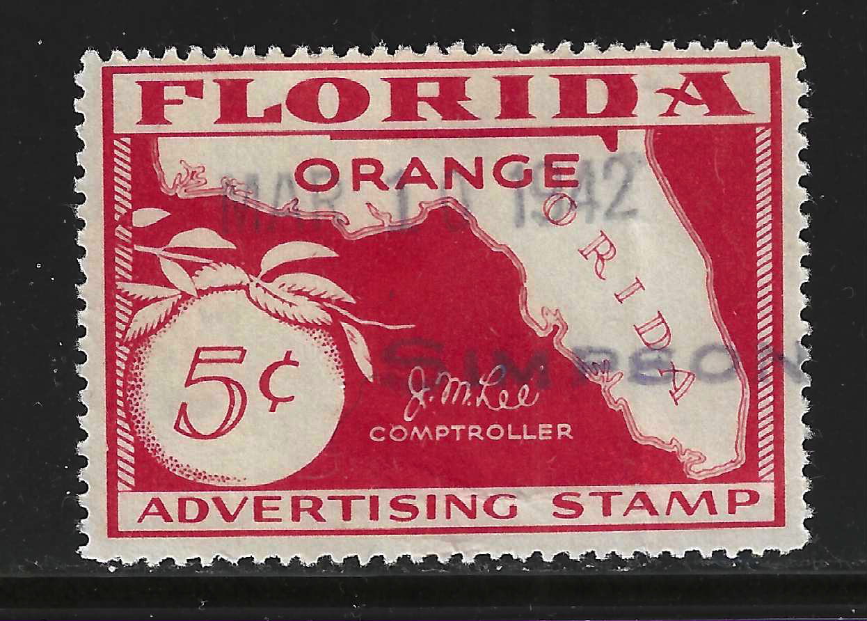 FL orange OR8 5¢ orange red perfs on 4 sides U VF