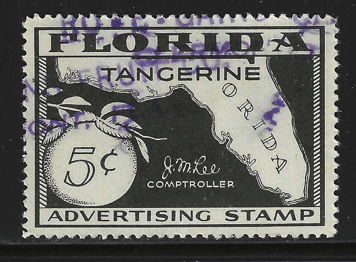 FL tangerines TA7 5¢ black perfs on 4 sides U VF