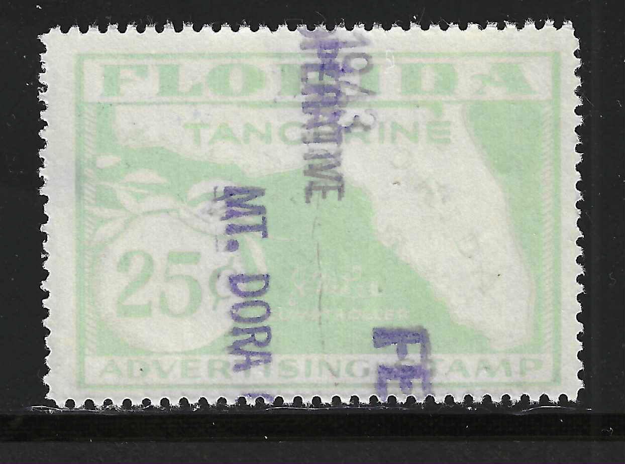 FL tangerines TA14 25¢ lt green blue perfs on 4 sides U VF