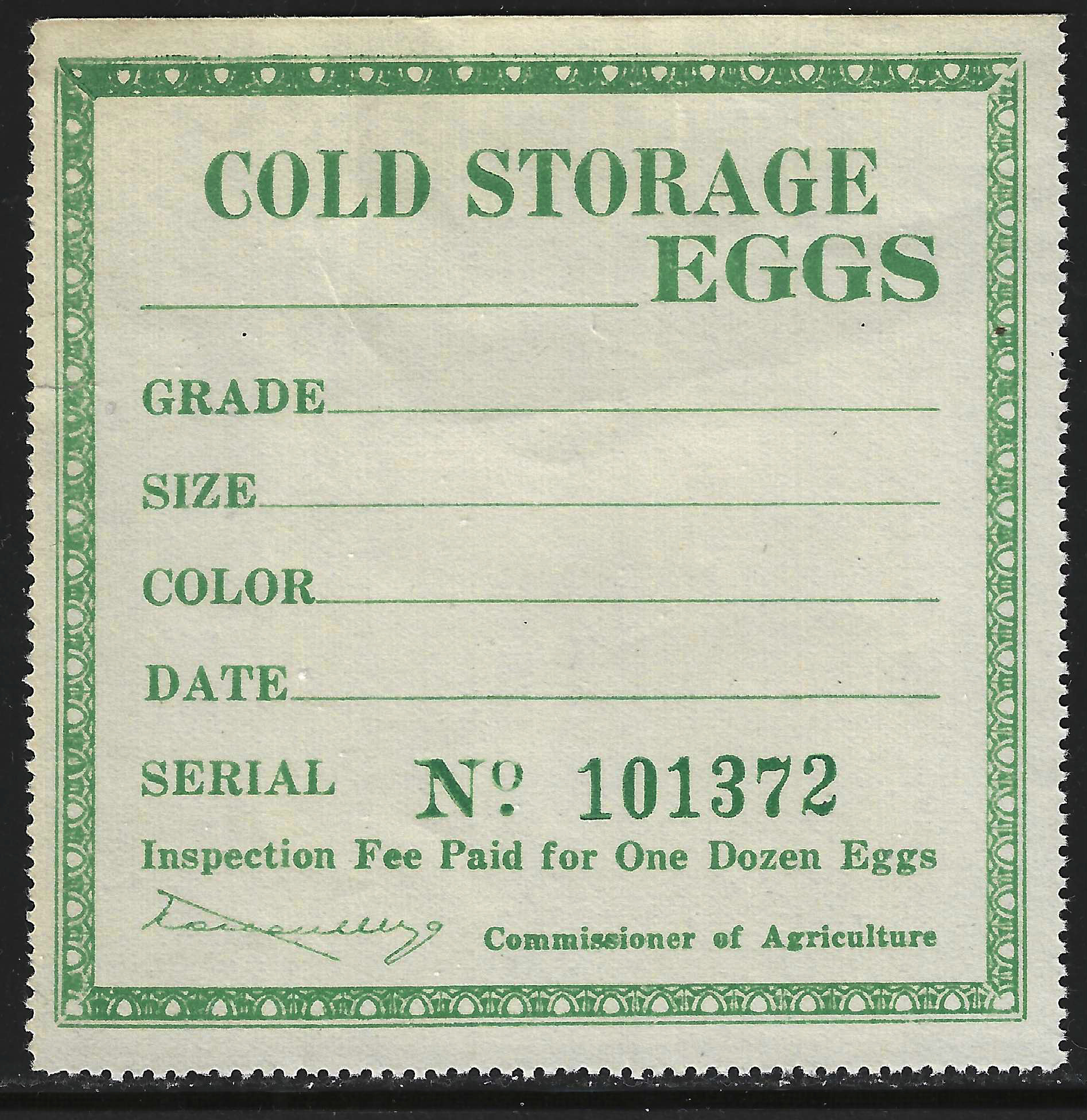 FL eggs, carton E2 Cold Storage Eggs green MNH VF 