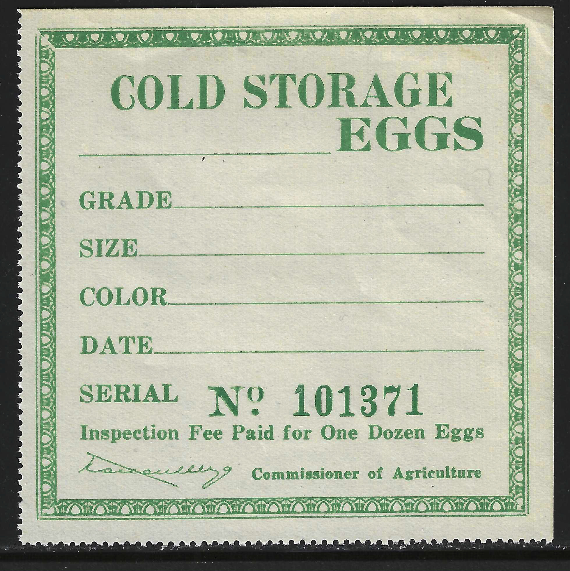 FL eggs, carton E2 Cold Storage Eggs green MNH VF 