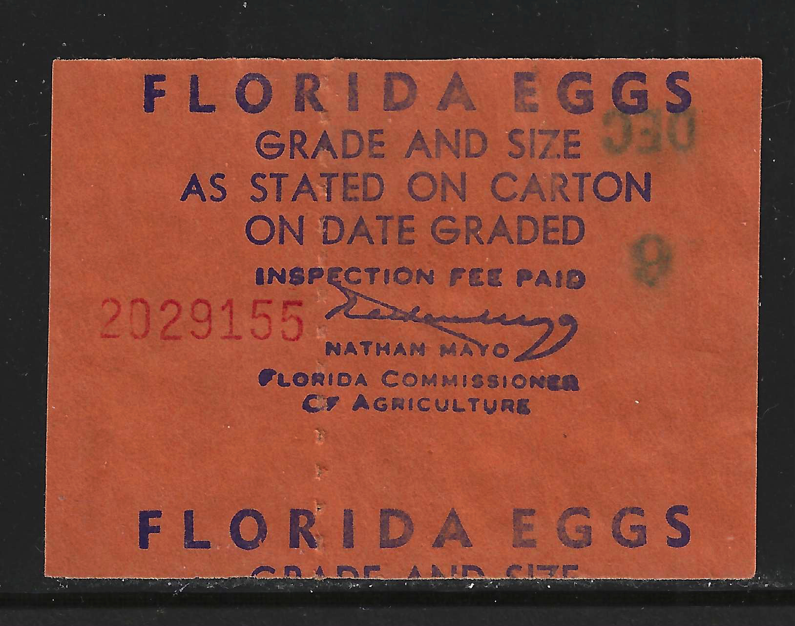 FL eggs, carton E48 Florida Eggs blue on orange U VF